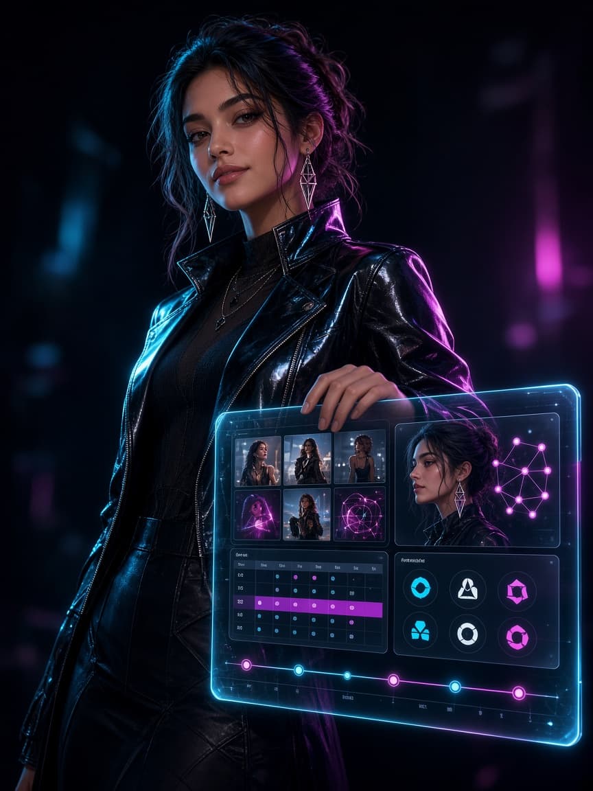 VirtualModelStories AI influencer manager promotional artwork